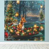 Basenji Kerst Feestelijke Reis Canvas Afdruk (Insitu (Houten vloer))