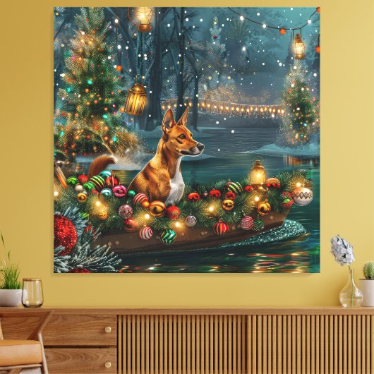Basenji Kerst Feestelijke Reis Canvas Afdruk (Insitu (Woonkamer))