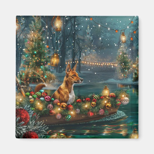Basenji Kerst Feestelijke Reis Magneet (Voorkant)