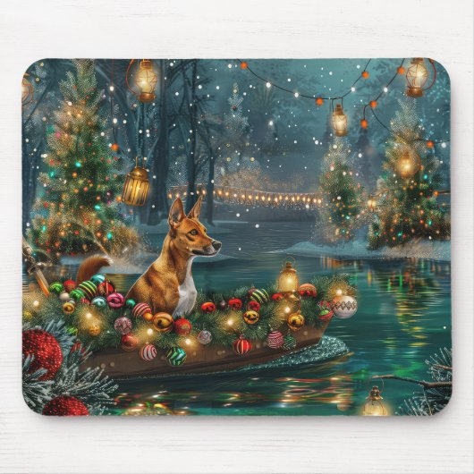 Basenji Kerst Feestelijke Reis Muismat (Voorkant)