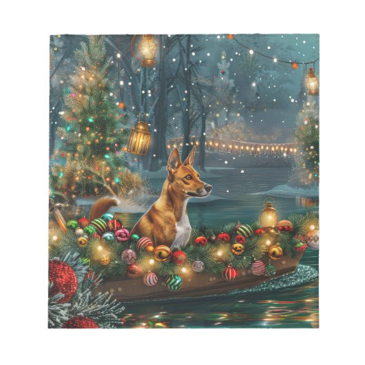 Basenji Kerst Feestelijke Reis Notitieblok (Voorkant)