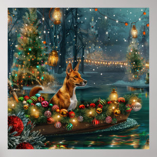 Basenji Kerst Feestelijke Reis Poster