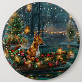 Basenji Kerst Feestelijke Reis Ronde Button 6,0 Cm (Voorkant)