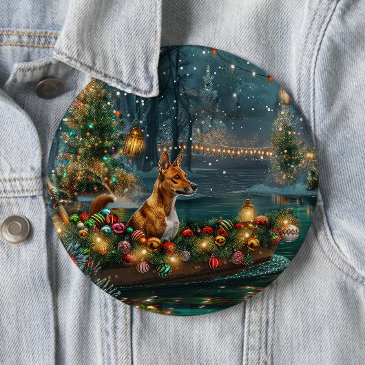 Basenji Kerst Feestelijke Reis Ronde Button 6,0 Cm (In situ)