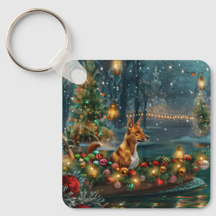 Basenji Kerst Feestelijke Reis Sleutelhanger