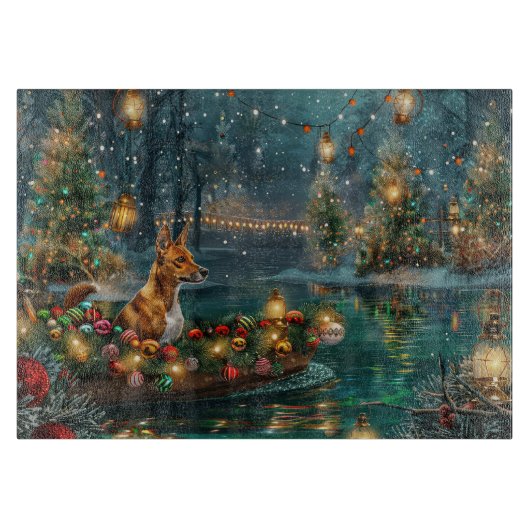 Basenji Kerst Feestelijke Reis Snijplank (Voorkant)