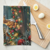Basenji Kerst Feestelijke Reis Theedoek (Quarter Fold)