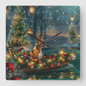 Basenji Kerst Feestelijke Reis Vierkante Klok (Voorkant)