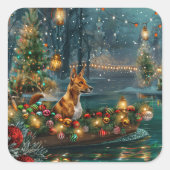 Basenji Kerst Feestelijke Reis Vierkante Sticker (Voorkant)