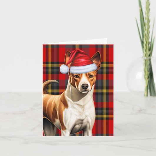 Basenji Kerst Hond Rood Groen Geplaagd Kerstmis Feestdagen Kaart (Voorkant)