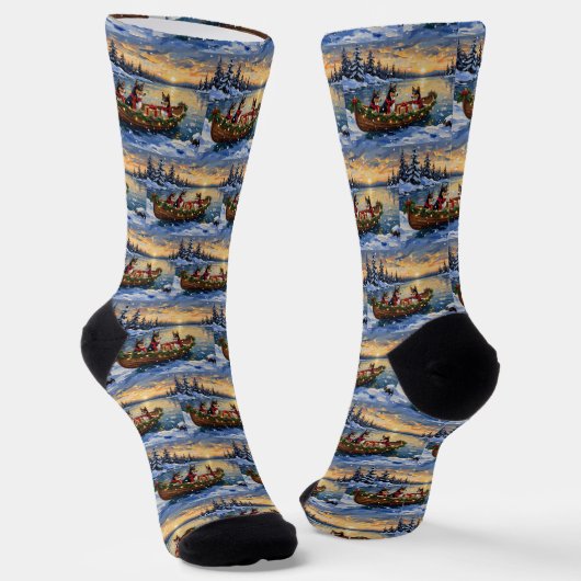Basenji Kerstboot Vakantie Sokken (Gebogen)