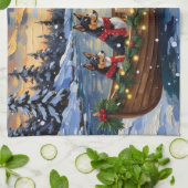 Basenji Kerstboot Vakantie Theedoek (Gevouwen)