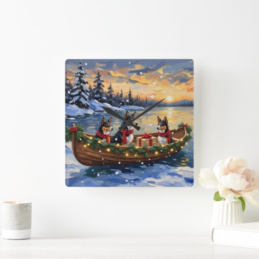 Basenji Kerstboot Vakantie Vierkante Klok (Huis)