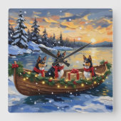 Basenji Kerstboot Vakantie Vierkante Klok (Voorkant)