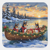 Basenji Kerstboot Vakantie Vierkante Sticker (Voorkant)