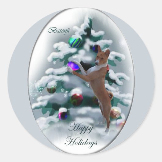 Basenji kerstcadeaus ronde sticker (Voorkant)
