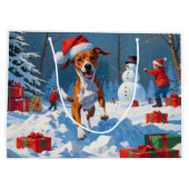 Basenji Kerstfeest Sneeuwscène Groot Cadeauzakje (Achterkant)