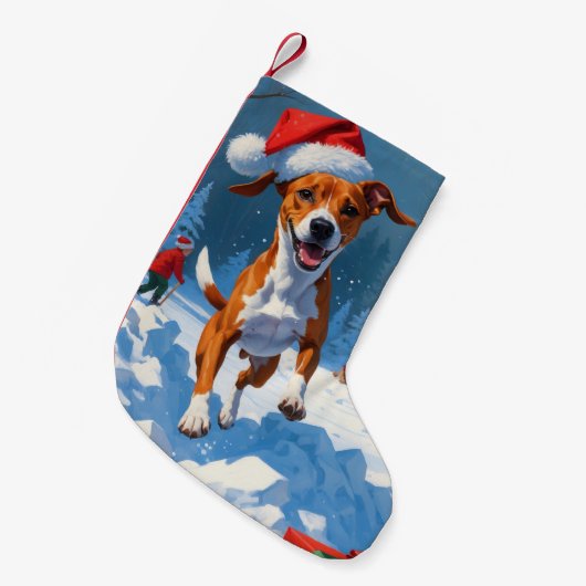 Basenji Kerstfeest Sneeuwscène Kleine Kerstsok (Voorkant (Hangend))