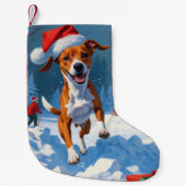 Basenji Kerstfeest Sneeuwscène Kleine Kerstsok (Voorkant)