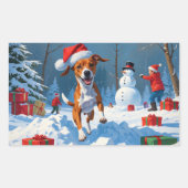 Basenji Kerstfeest Sneeuwscène Rechthoekige Sticker (Voorkant)