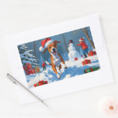 Basenji Kerstfeest Sneeuwscène Rechthoekige Sticker (Envelop)