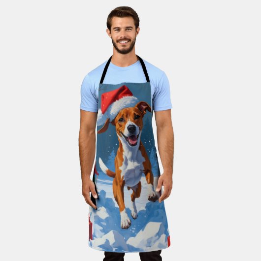Basenji Kerstfeest Sneeuwscène Schort (Gedragen)