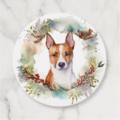 Basenji Kerstkrans feestelijke pup Bedankjes Labels (Voorkant)