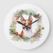 Basenji Kerstkrans feestelijke pup Grote Klok (Voorkant)