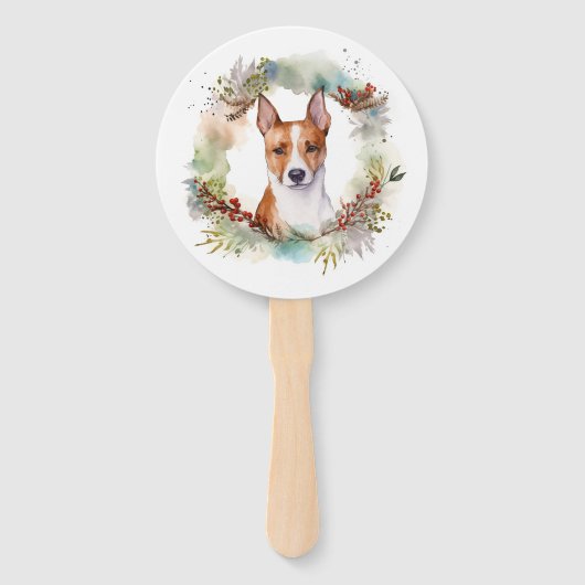 Basenji Kerstkrans feestelijke pup Handwaaier (Achterkant)