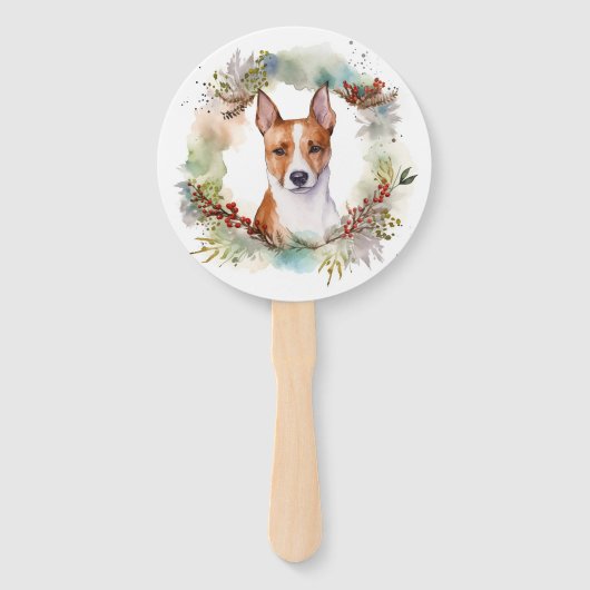 Basenji Kerstkrans feestelijke pup Handwaaier (Voorkant)