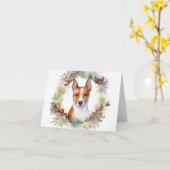 Basenji Kerstkrans feestelijke pup Kaart (Gele Bloem)