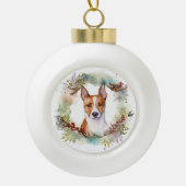 Basenji Kerstkrans feestelijke pup Keramische Bal Ornament (Voorkant)