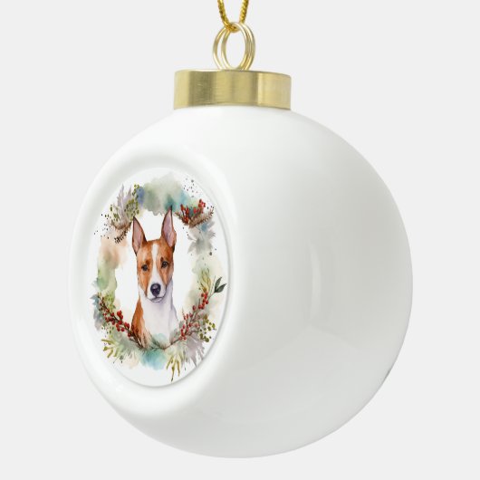 Basenji Kerstkrans feestelijke pup Keramische Bal Ornament (Rechts)