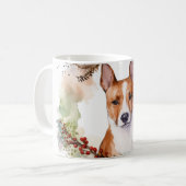 Basenji Kerstkrans feestelijke pup Koffiemok (Voorkant links)