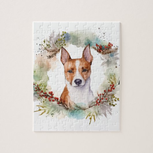 Basenji Kerstkrans feestelijke pup Legpuzzel (Verticaal)