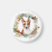 Basenji Kerstkrans feestelijke pup Magneet (Voorkant)