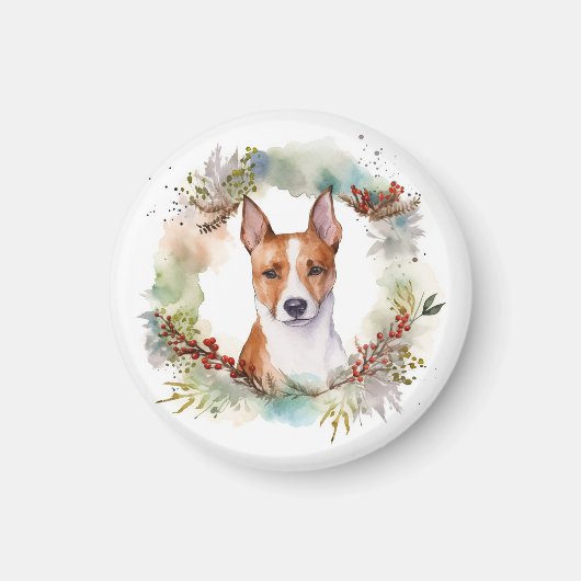 Basenji Kerstkrans feestelijke pup Magneet (Voorkant)