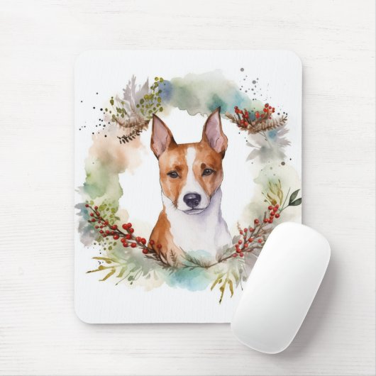 Basenji Kerstkrans feestelijke pup Muismat (Met muis)