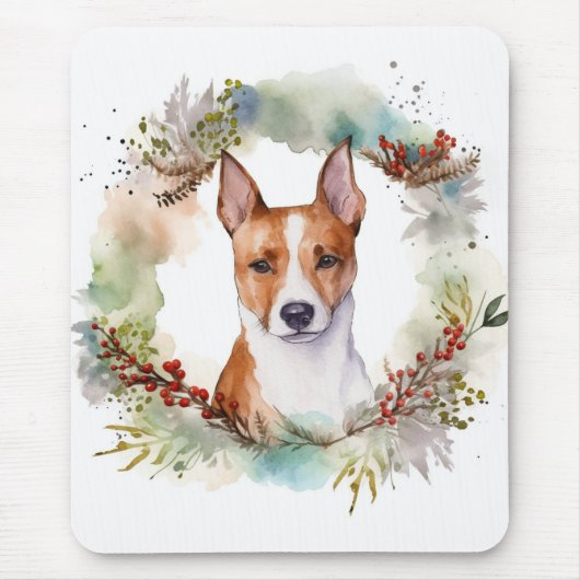 Basenji Kerstkrans feestelijke pup Muismat (Voorkant)