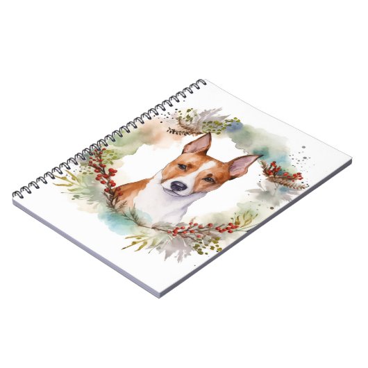 Basenji Kerstkrans feestelijke pup Notitieboek (Linkerzijde)