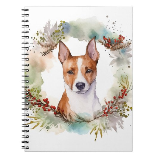 Basenji Kerstkrans feestelijke pup Notitieboek (Voorkant)