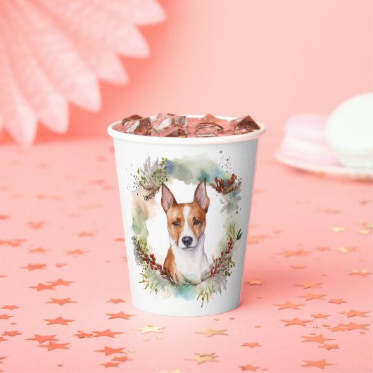 Basenji Kerstkrans feestelijke pup Papieren Bekers (Insitu)