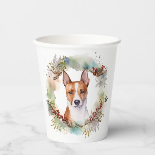 Basenji Kerstkrans feestelijke pup Papieren Bekers (Voorkant)