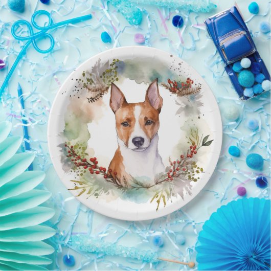 Basenji Kerstkrans feestelijke pup Papieren Bordje (Feest)
