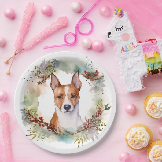 Basenji Kerstkrans feestelijke pup Papieren Bordje (Feest)