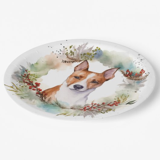 Basenji Kerstkrans feestelijke pup Papieren Bordje (Gekanteld)