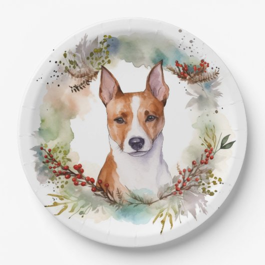 Basenji Kerstkrans feestelijke pup Papieren Bordje (Voorkant)