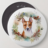 Basenji Kerstkrans feestelijke pup Ronde Button 6,0 Cm (Voorkant /achterkant)