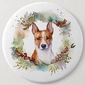 Basenji Kerstkrans feestelijke pup Ronde Button 6,0 Cm (Voorkant)
