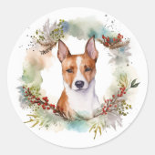 Basenji Kerstkrans feestelijke pup Ronde Sticker (Voorkant)